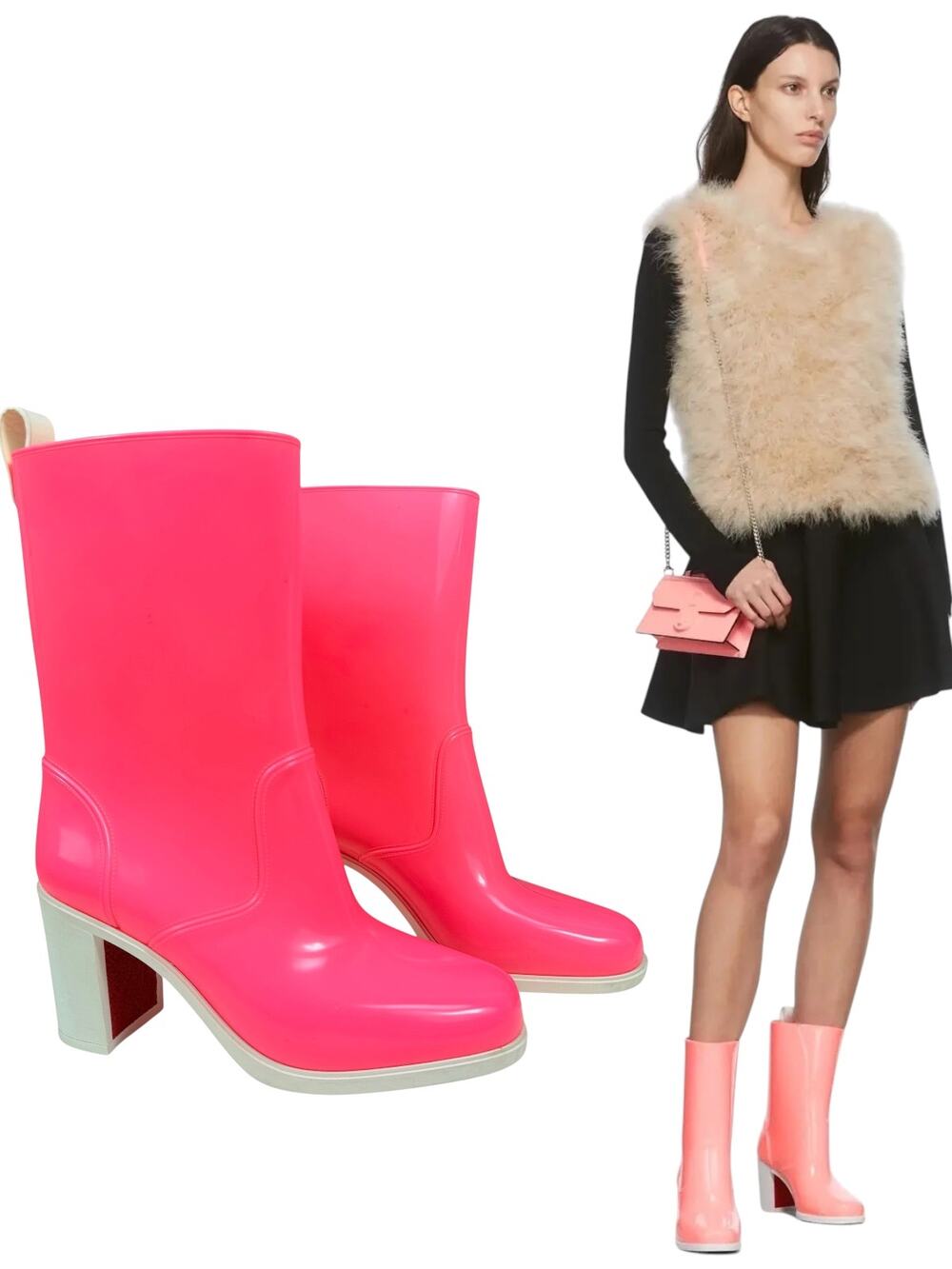 Christian Louboutin Loubirain Rubber Pvc Heeled Rain Boots Pink Size 37
